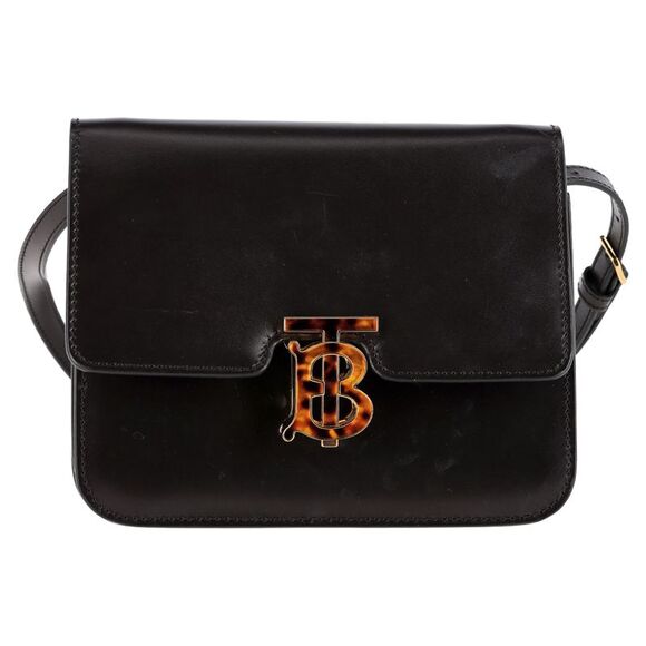Burberry Handbags - Burberry Medium TB Logo Flap Shoulder Bag in Black Leather